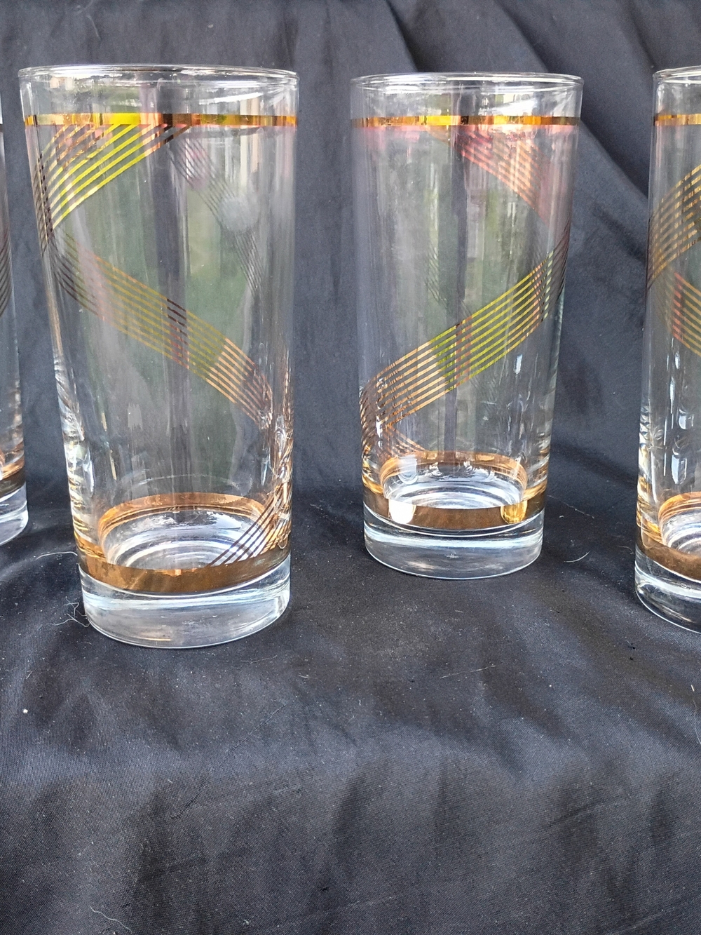 Vintage Set if Four Culver 22kt Gold Swirl MCM Highball Tumblers 16 oz